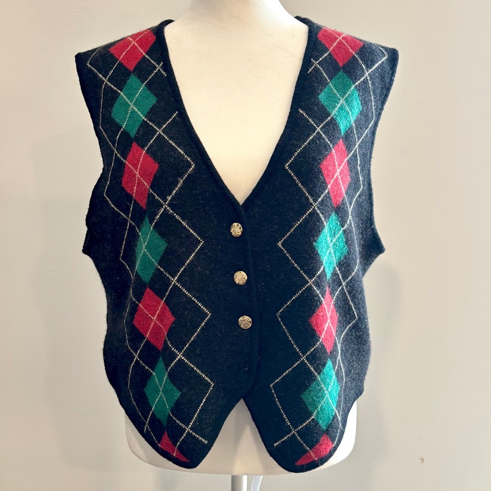Vtg Club Classics Sweater Vest XL Argyle Wool Blend Dark Academia‎ Preppy 20372